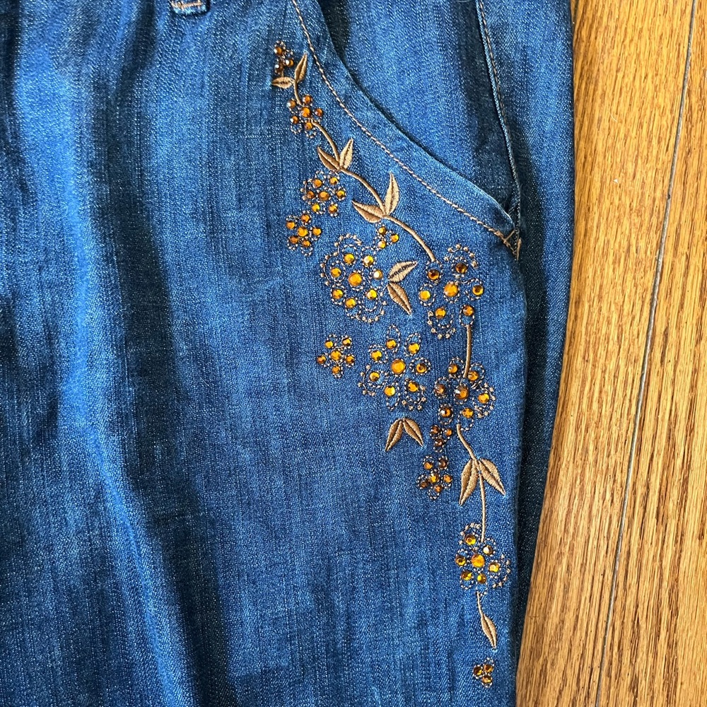 American Glamour by Badgley Mischka Embroidered Jeans - Picture 4 of 5